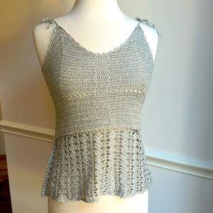 Scoop Silver Crochet Eve Metallic Camisole Top XS NWT